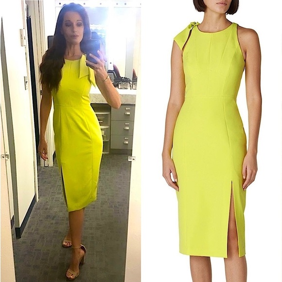 MILLY Chartreuse Neon Cady Sleeveless Tie Strap Leg Slit Sheath Midi Dress 10 - Picture 1 of 8